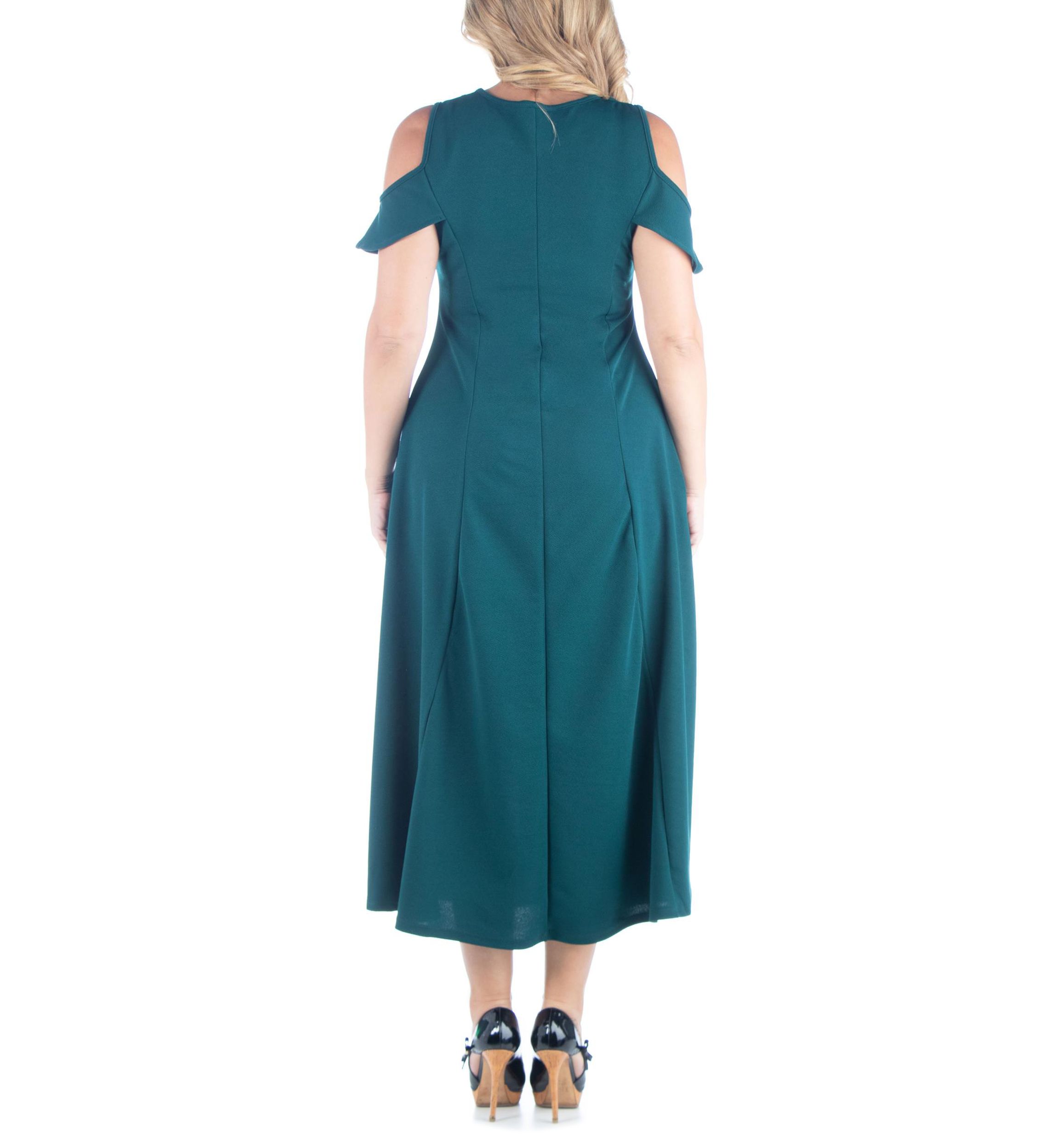 Plus Size Ruffle Cold Shoulder A-Line Maxi Dress