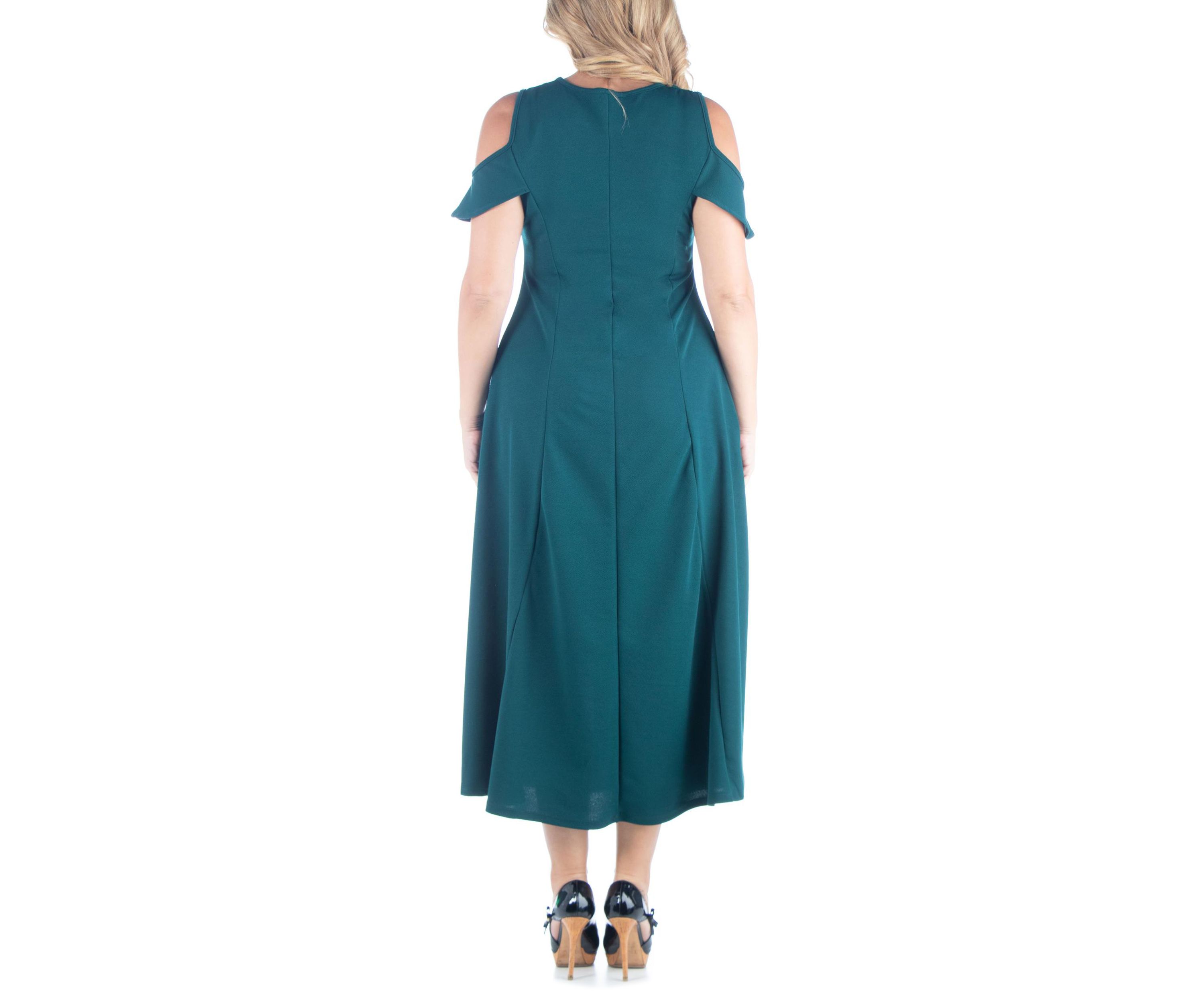 Plus Size Ruffle Cold Shoulder A-Line Maxi Dress