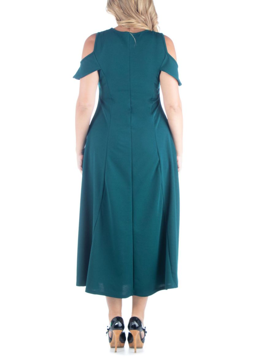 Plus Size Ruffle Cold Shoulder A-Line Maxi Dress