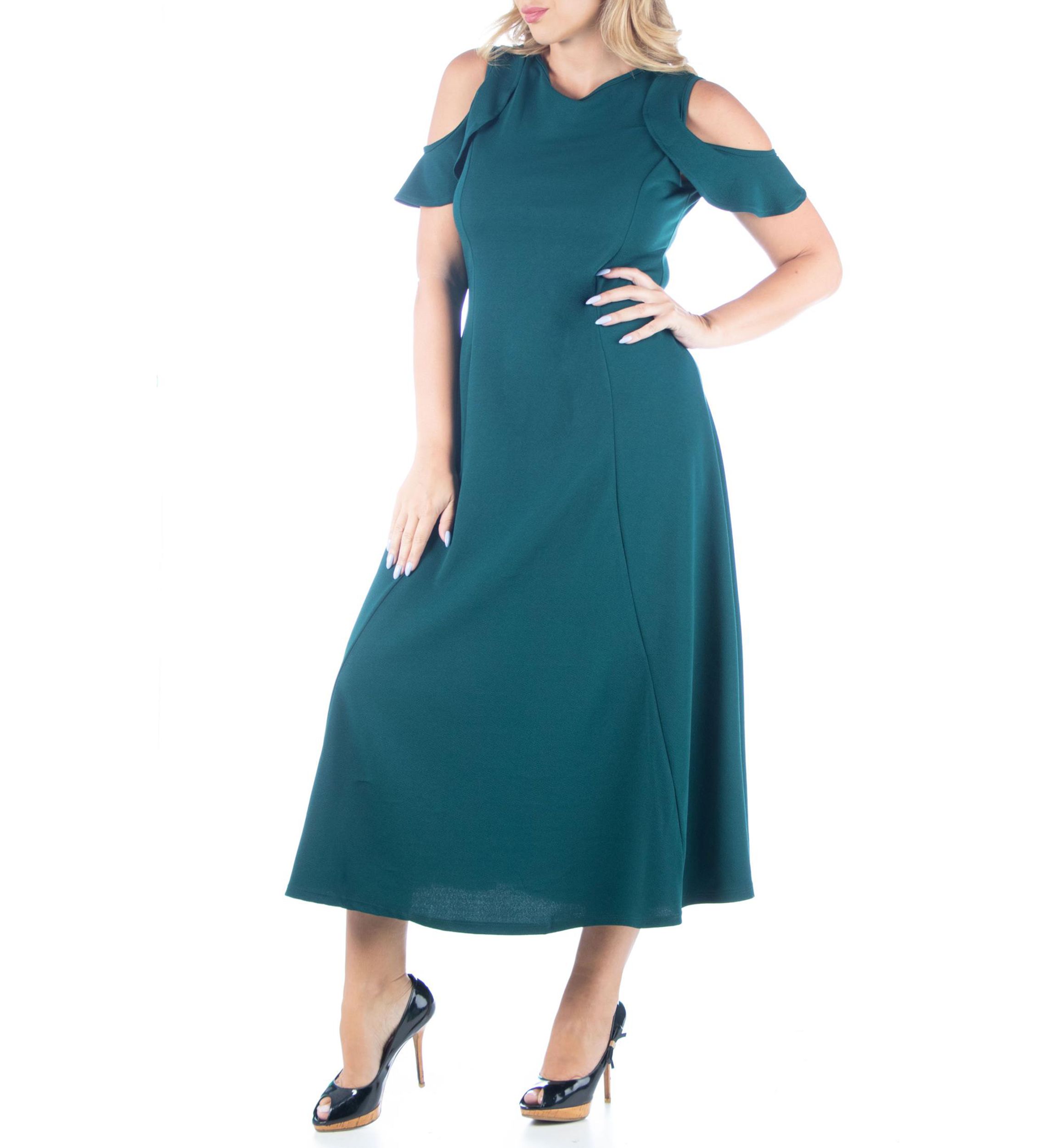 Plus Size Ruffle Cold Shoulder A-Line Maxi Dress