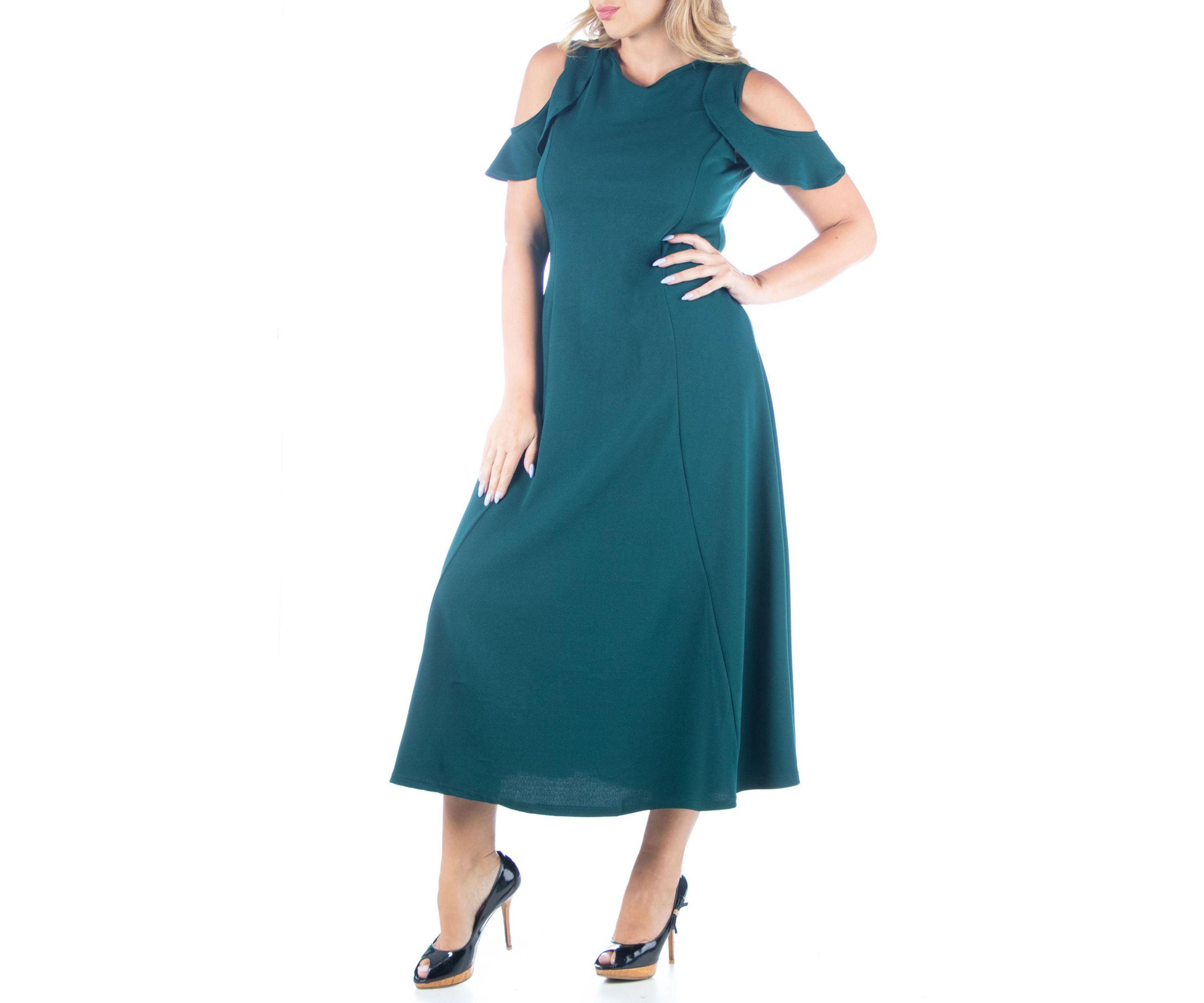 Plus Size Ruffle Cold Shoulder A-Line Maxi Dress