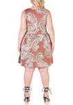 Plus Size Paisley Sleeveless Knee Length Pocket Dress