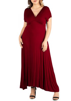 24seven Comfort Apparel Plus Size Empire Waist V-Neck Maxi Dress | belk