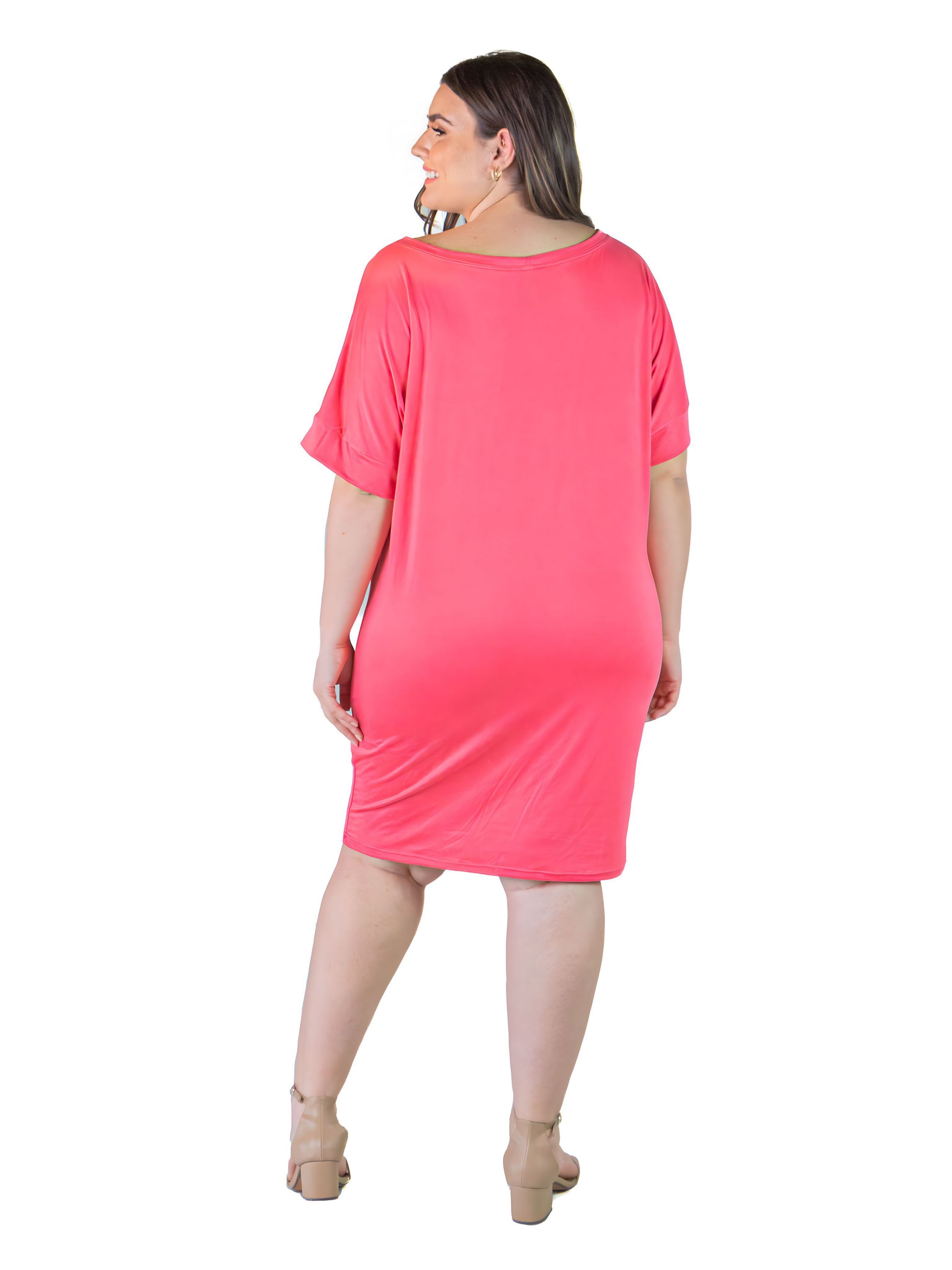 Plus Size V-neck knee-length dress with a loose fit.