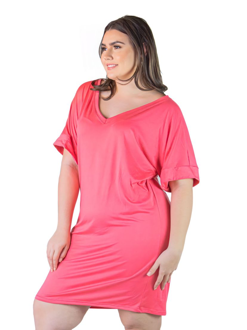 Plus Size V-neck knee-length dress with a loose fit.