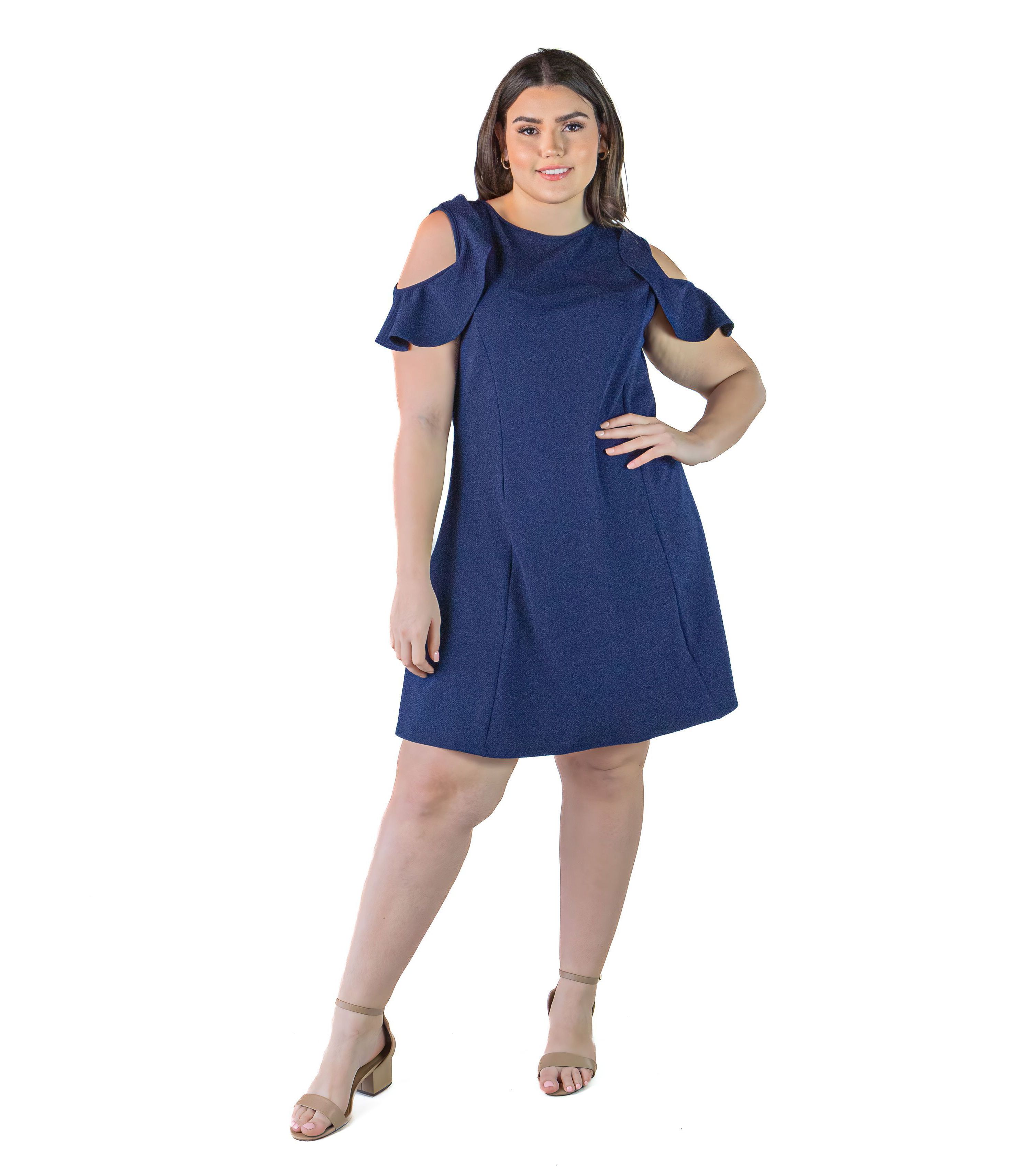 Plus Size A-line dress with ruffles and a cold shoulder