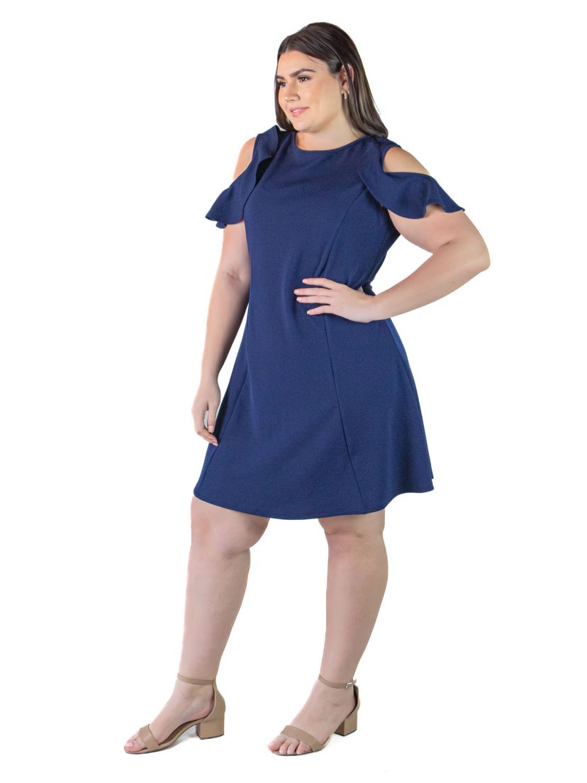 Plus Size A-line dress with ruffles and a cold shoulder