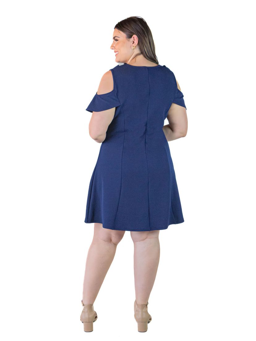 Plus Size A-line dress with ruffles and a cold shoulder