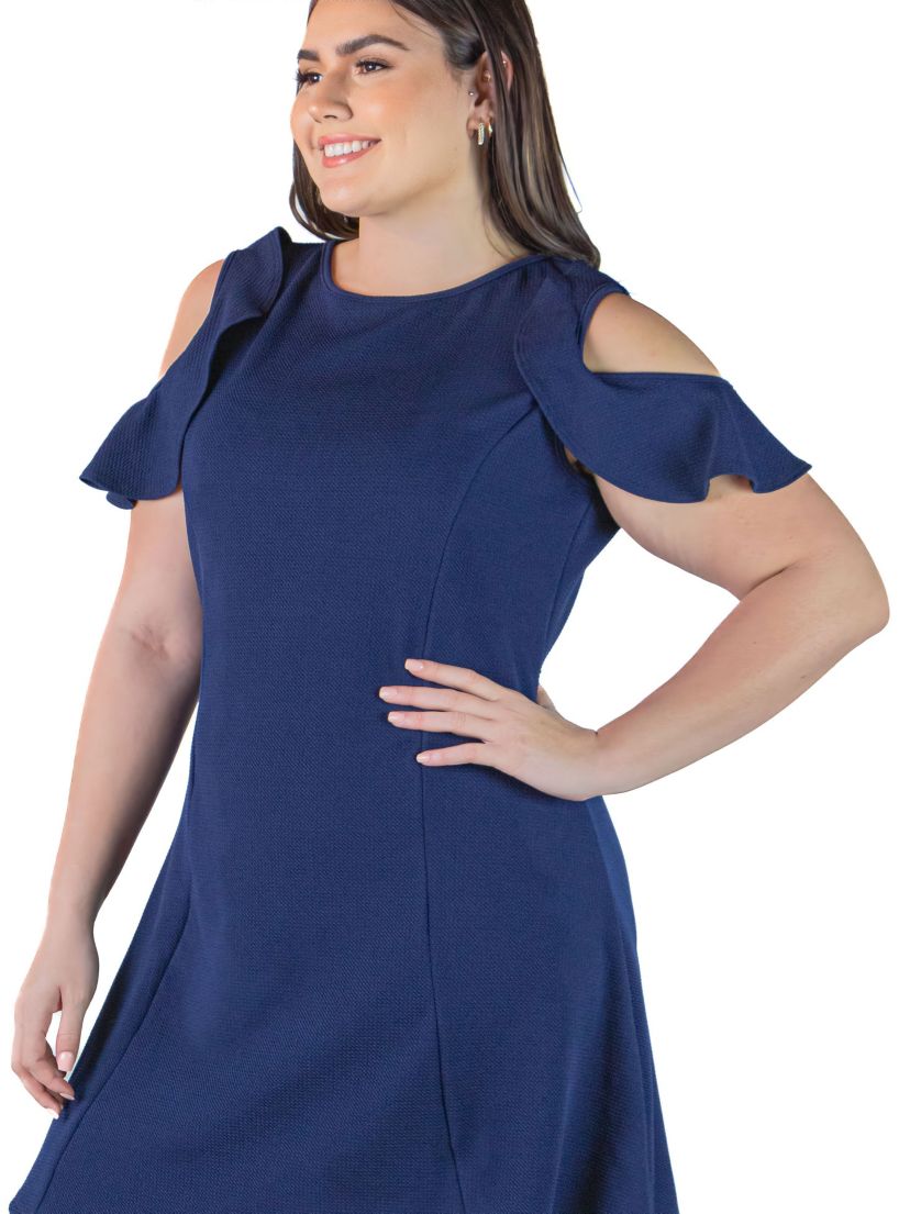 Plus Size A-line dress with ruffles and a cold shoulder