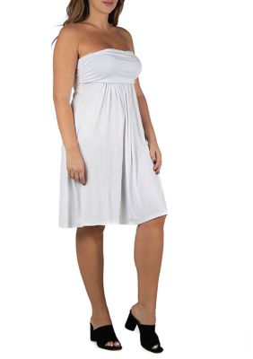24seven Comfort Apparel Women's Plus Size Knee Length Strapless Mini Dress, White, 2X