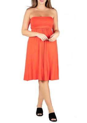 24seven Comfort Apparel Women's Plus Size Knee Length Strapless Mini Dress, Orange, 3X