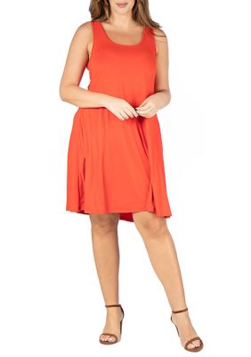 24seven Comfort Apparel Women's Plus Size Fit and Flare Knee Length Tank Dress, Orange, 3X