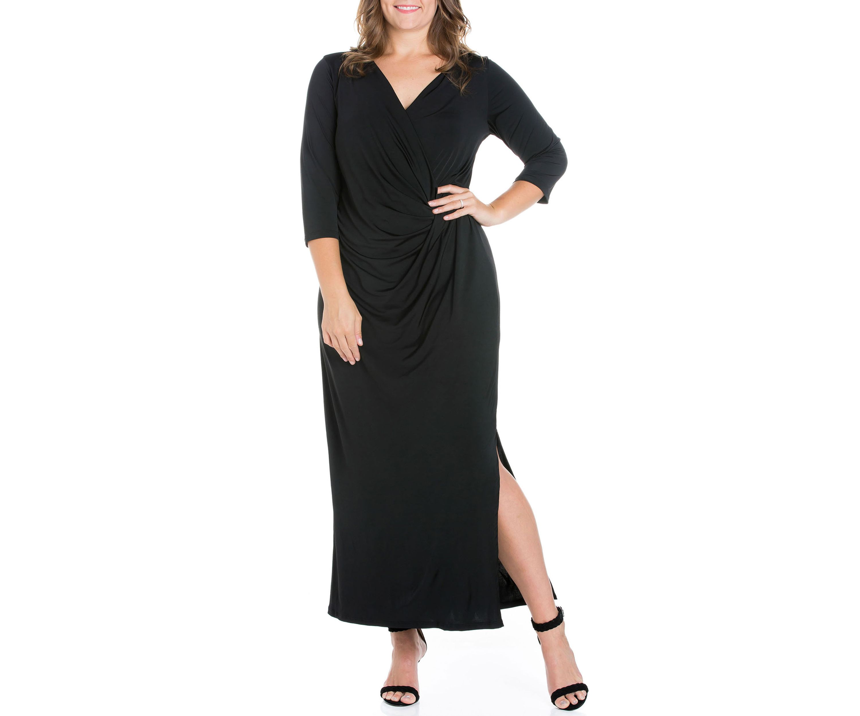 Plus Size Fitted V-Neck Side Slit Maxi Dress