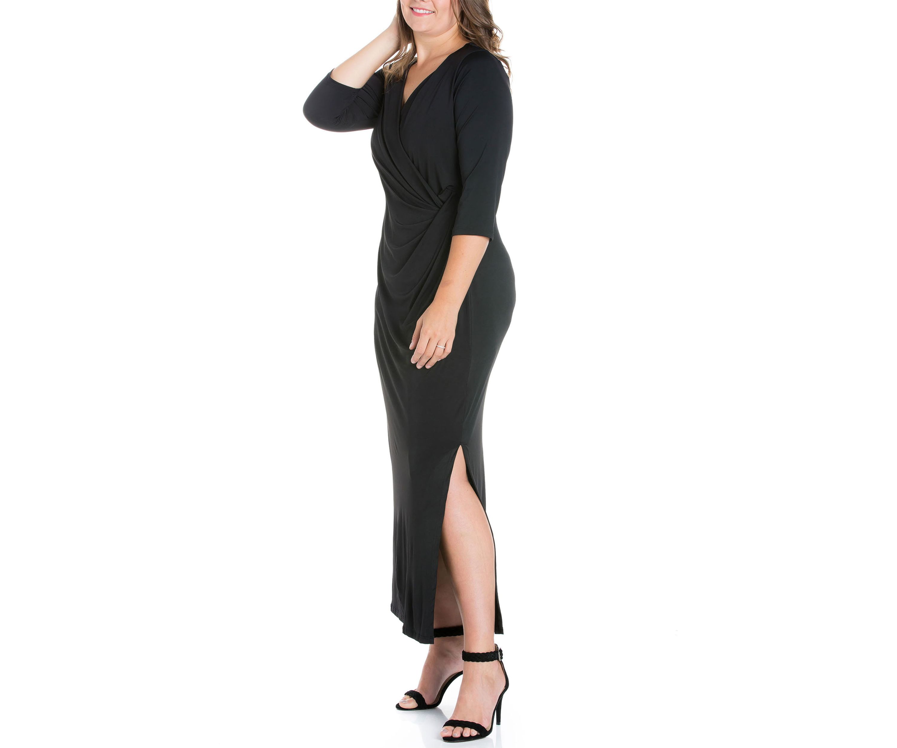 Plus Size Fitted V-Neck Side Slit Maxi Dress