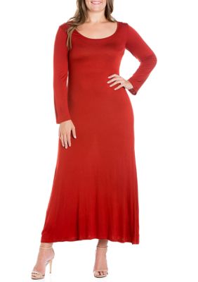24seven Comfort Apparel Women's Plus Size Long Sleeve Maxi Dress