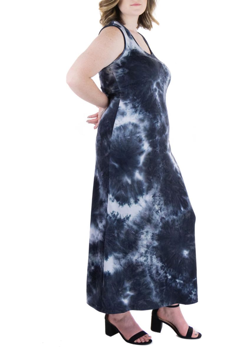 24seven Comfort Apparel Tie Dye Fitted Razorback Plus Sie Maxi Dress | Belk