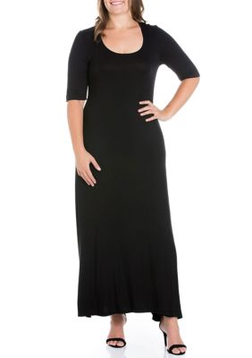 24seven Comfort Apparel Women's Plus Size Elbow Length Sleeve Maxi Dress