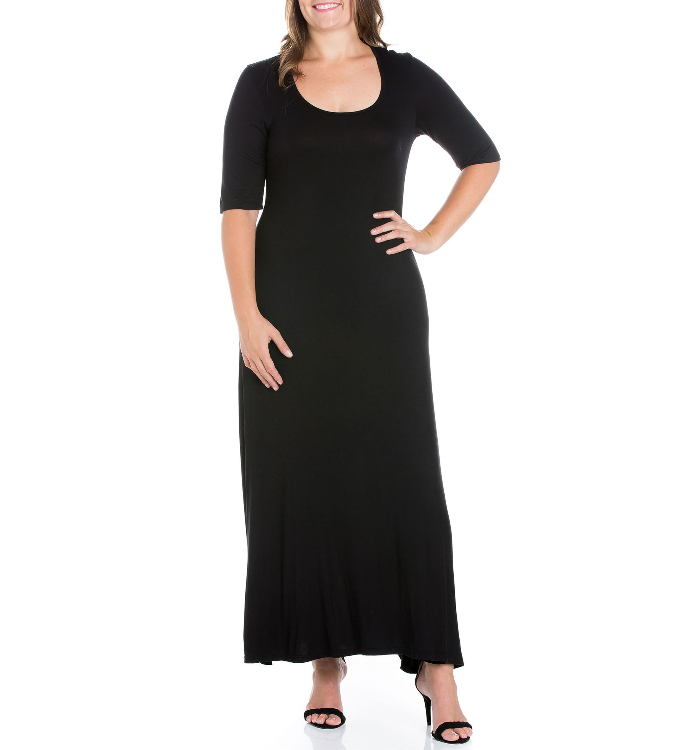 Plus Size Elbow Length Sleeve Maxi Dress