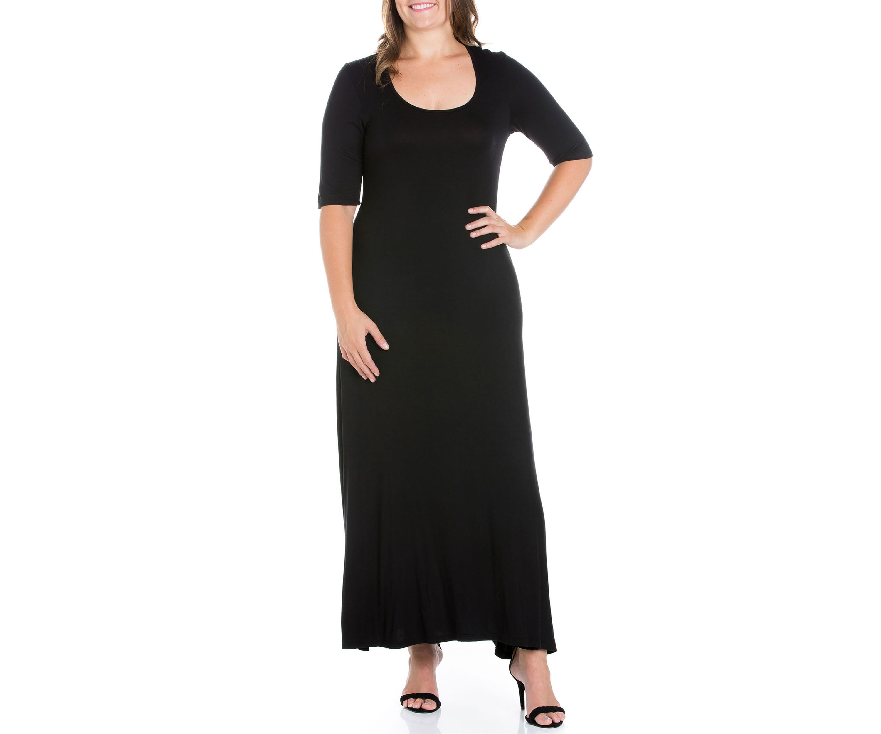 Plus Size Elbow Length Sleeve Maxi Dress