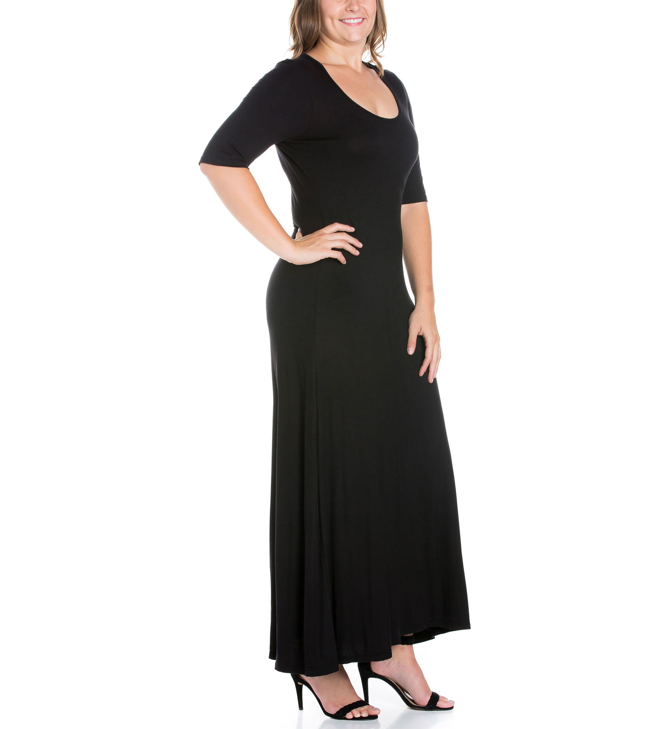 Plus Size Elbow Length Sleeve Maxi Dress