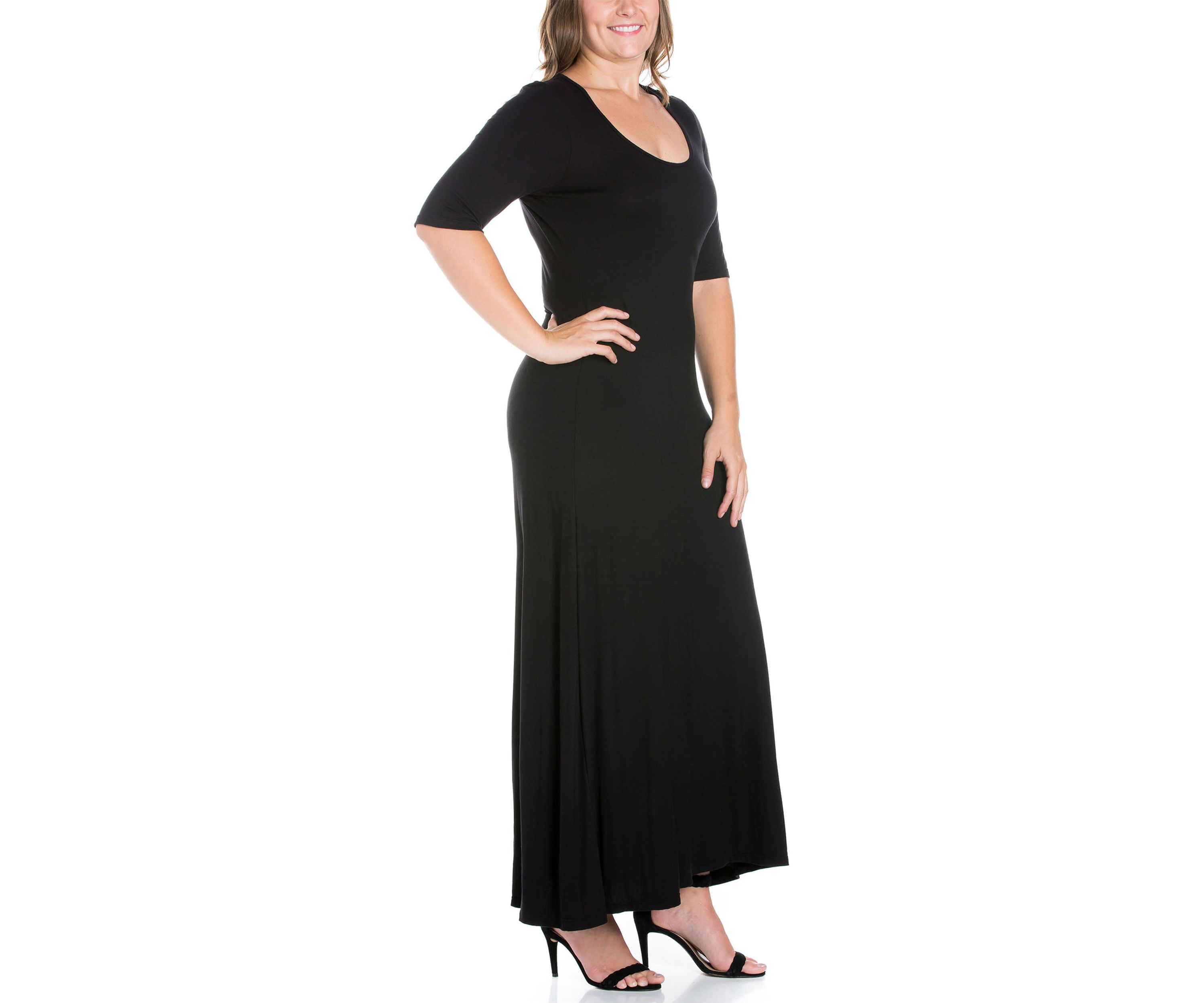Plus Size Elbow Length Sleeve Maxi Dress