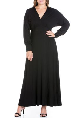 24seven Comfort Apparel Women's Plus Size V-Neck Long Sleeve Maxi Dress