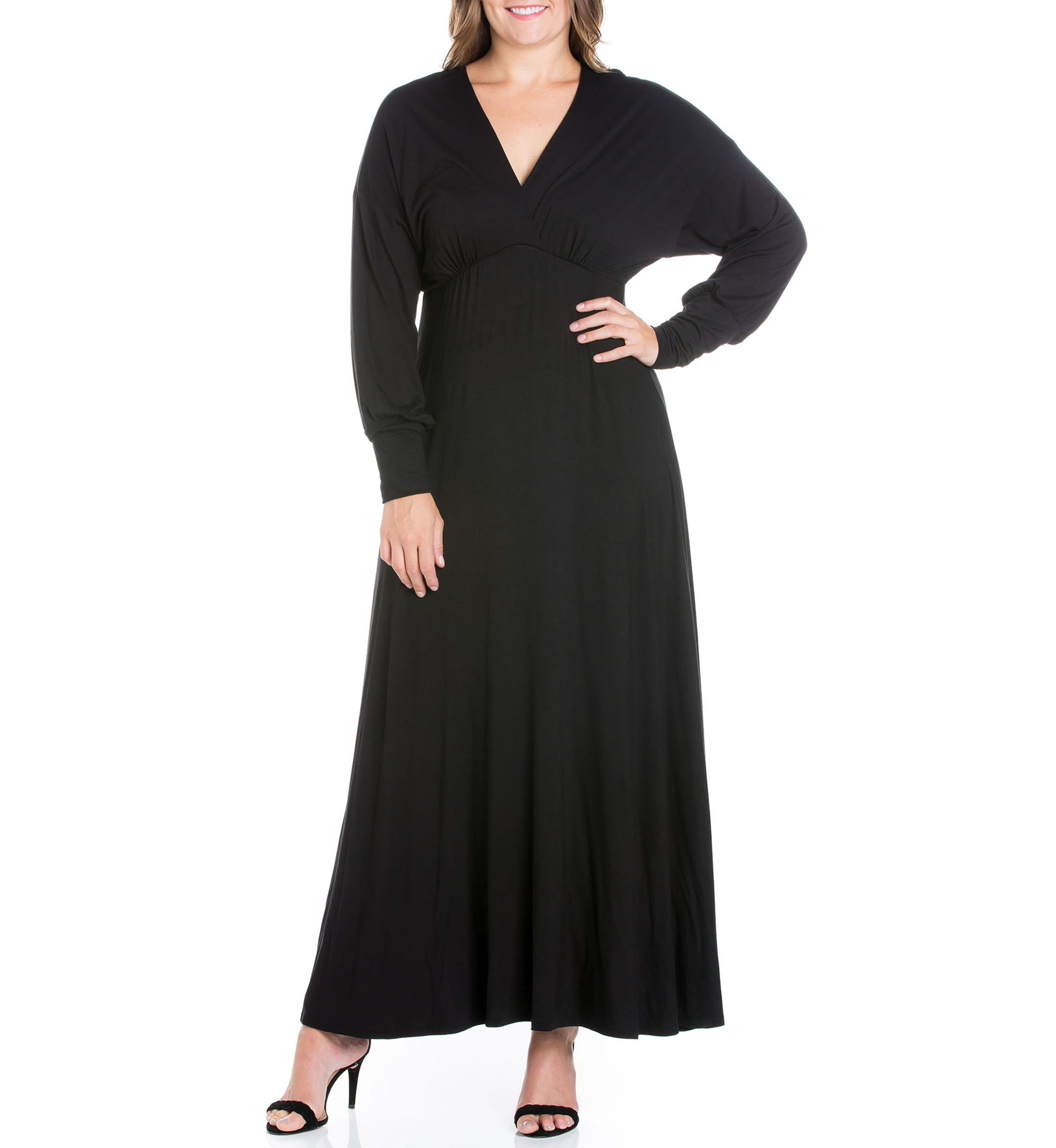 Plus Size V-Neck Long Sleeve Maxi Dress
