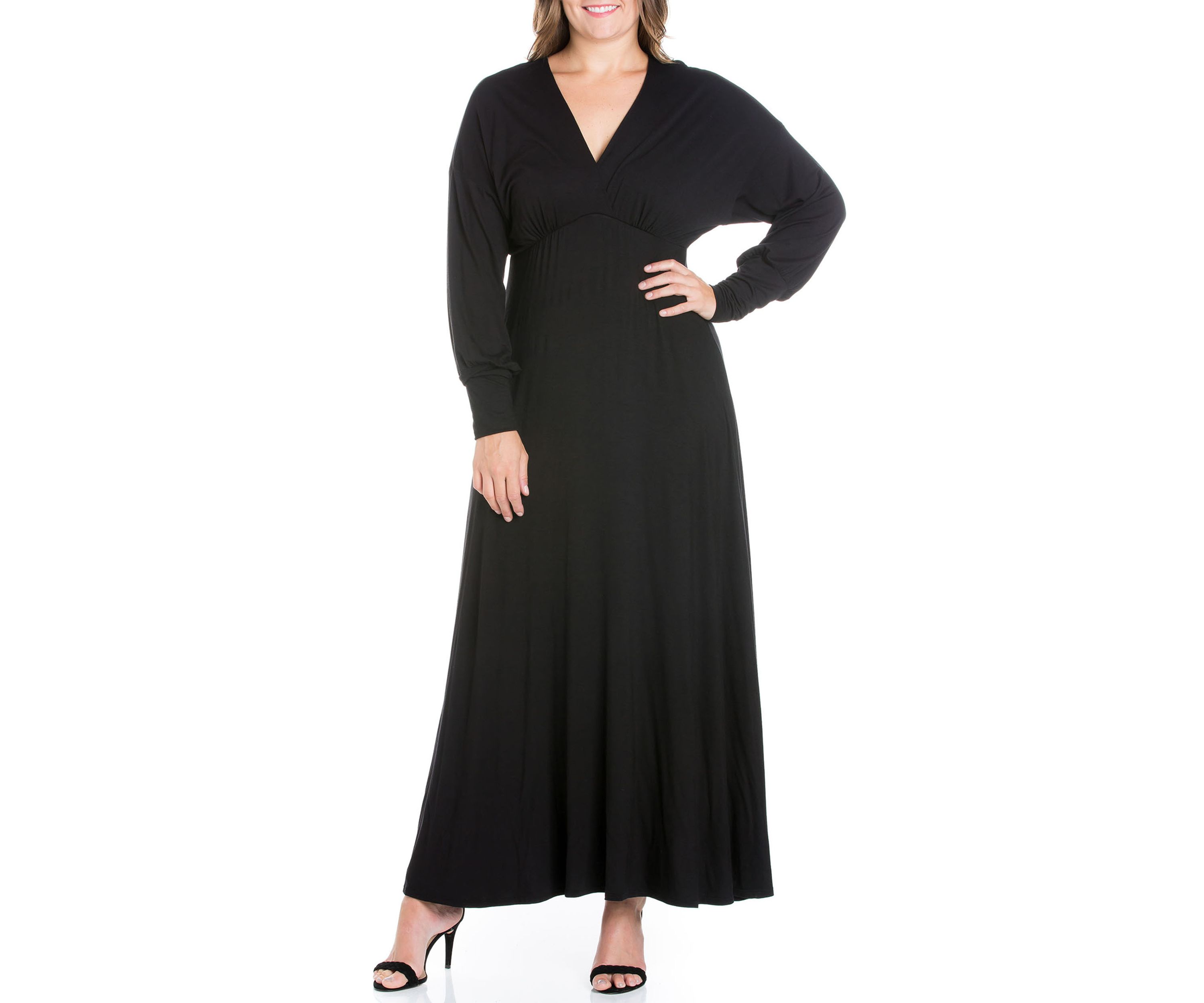 Plus Size V-Neck Long Sleeve Maxi Dress