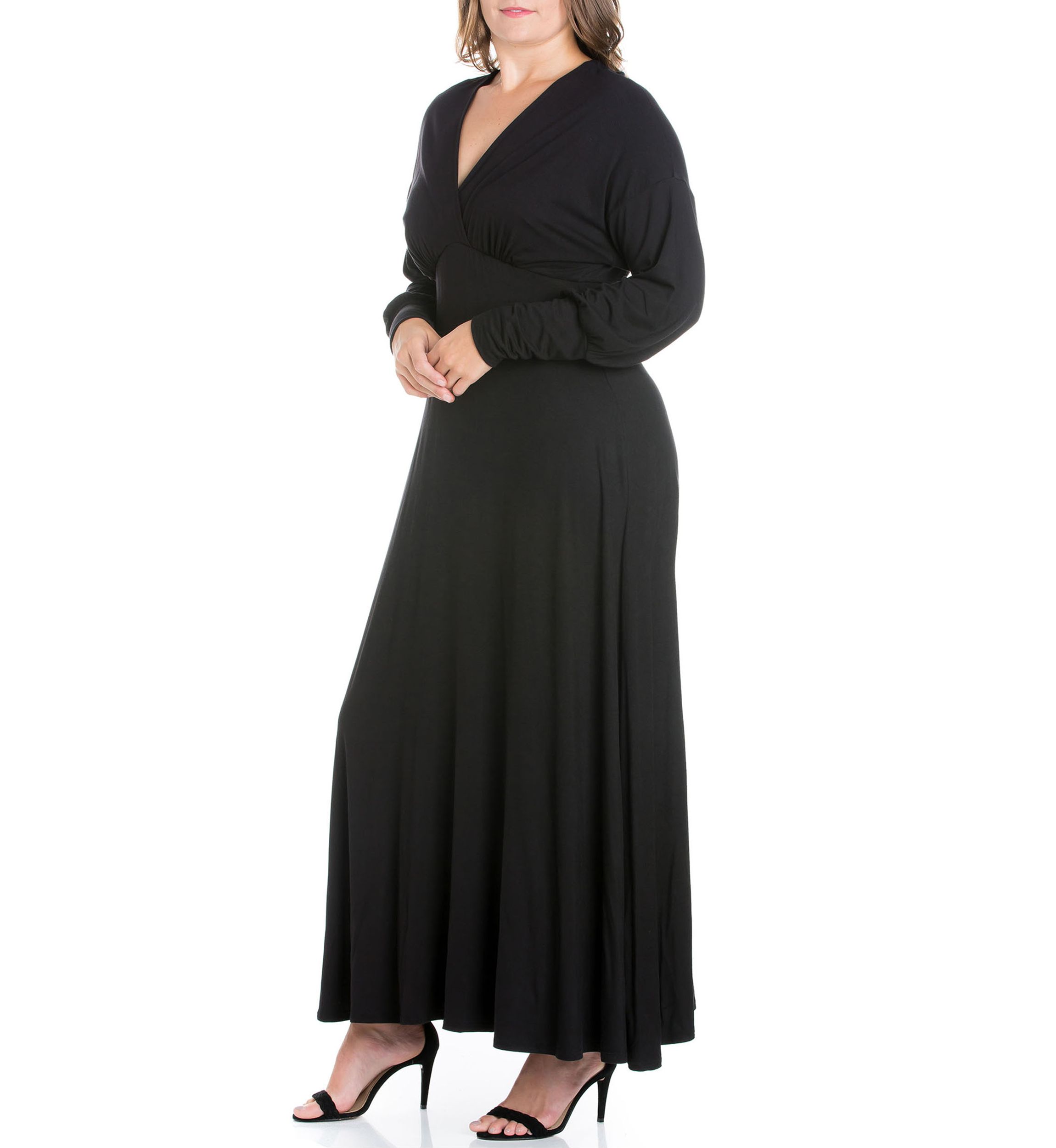 Plus Size V-Neck Long Sleeve Maxi Dress