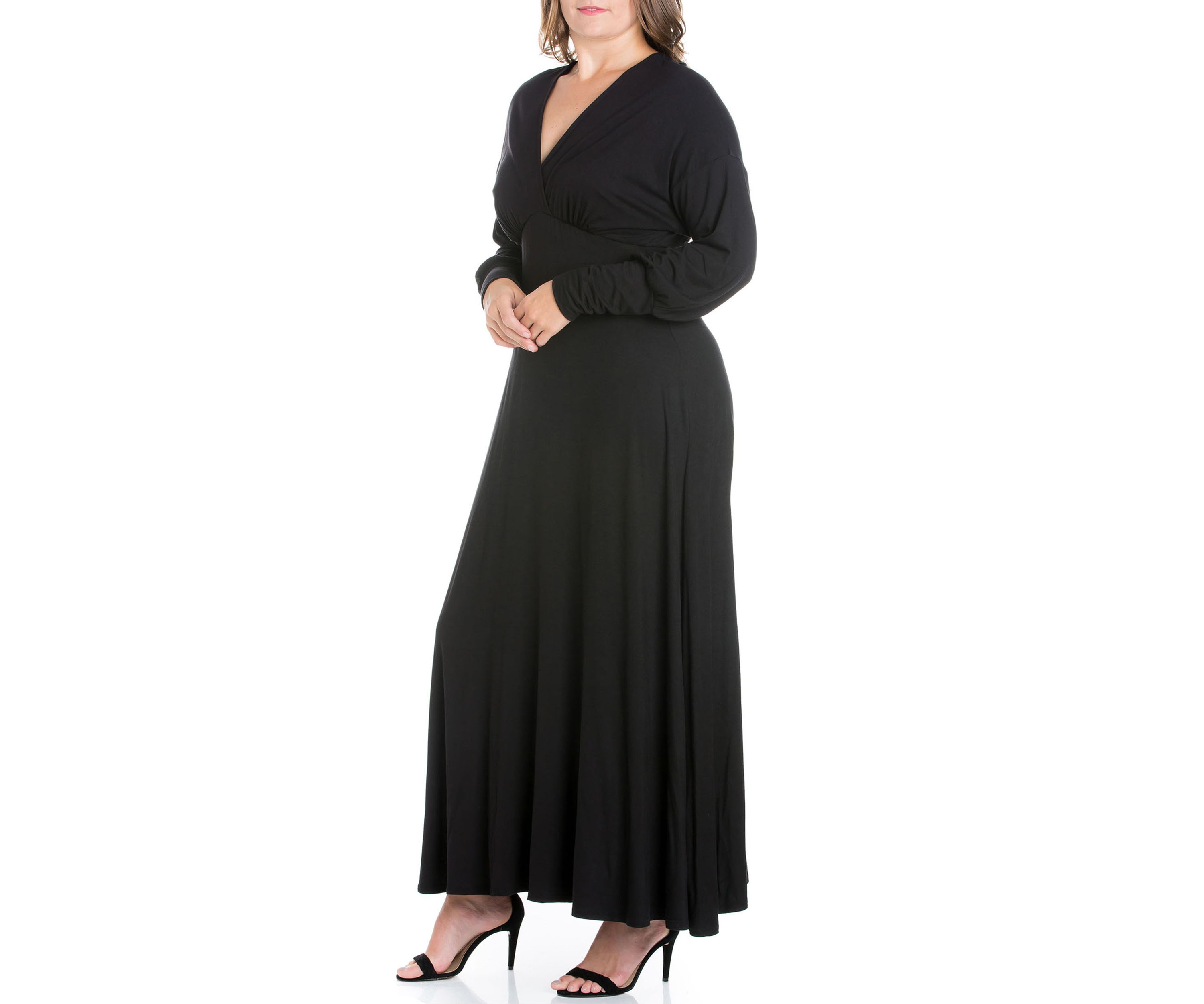 Plus Size V-Neck Long Sleeve Maxi Dress