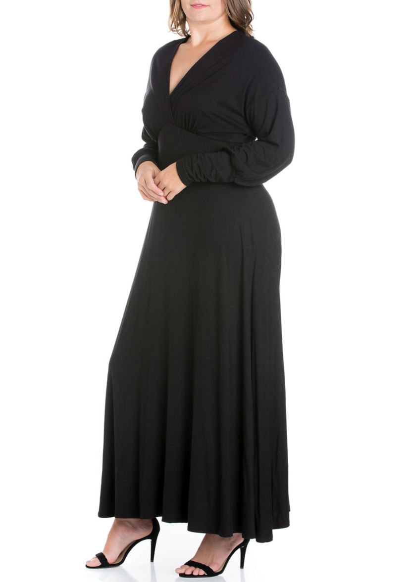 Plus Size V-Neck Long Sleeve Maxi Dress