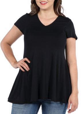 24seven Comfort Apparel Women's Plus SizeShort Sleeve V Neck Tunic T-Shirt
