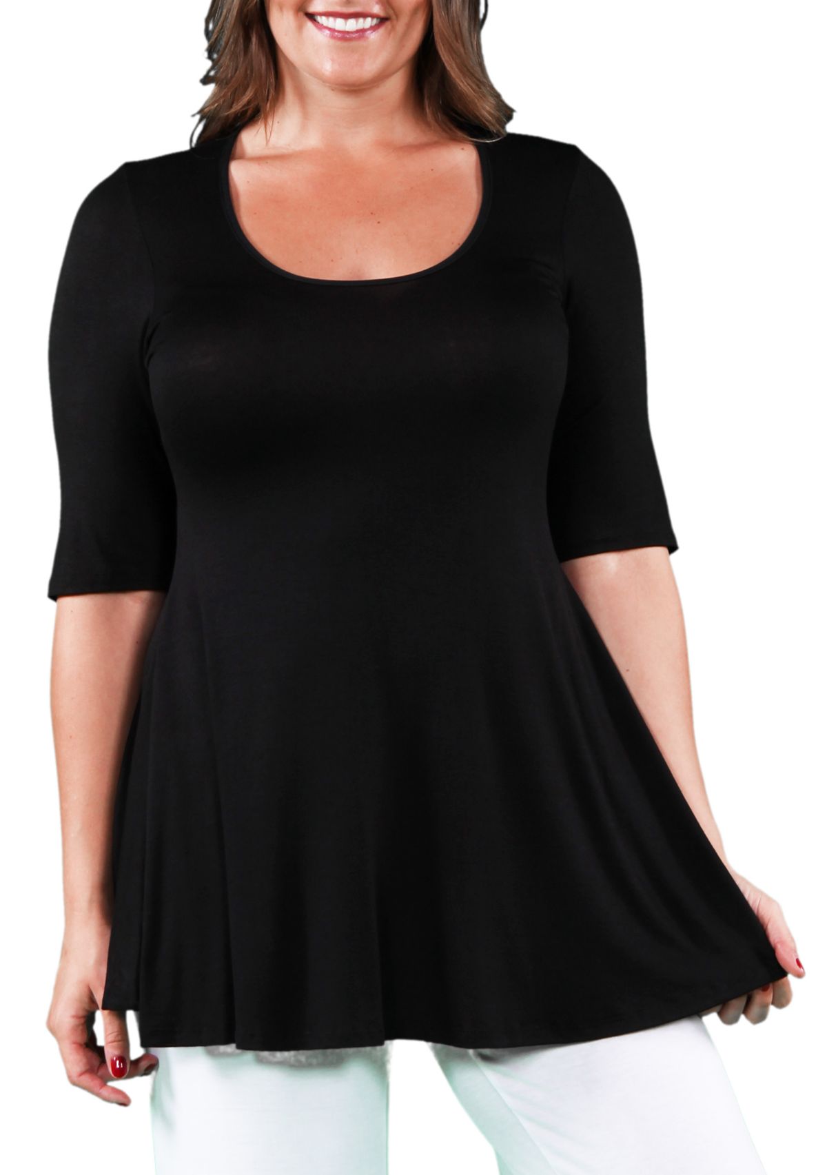 Plus Size Elbow Sleeve Tunic Top