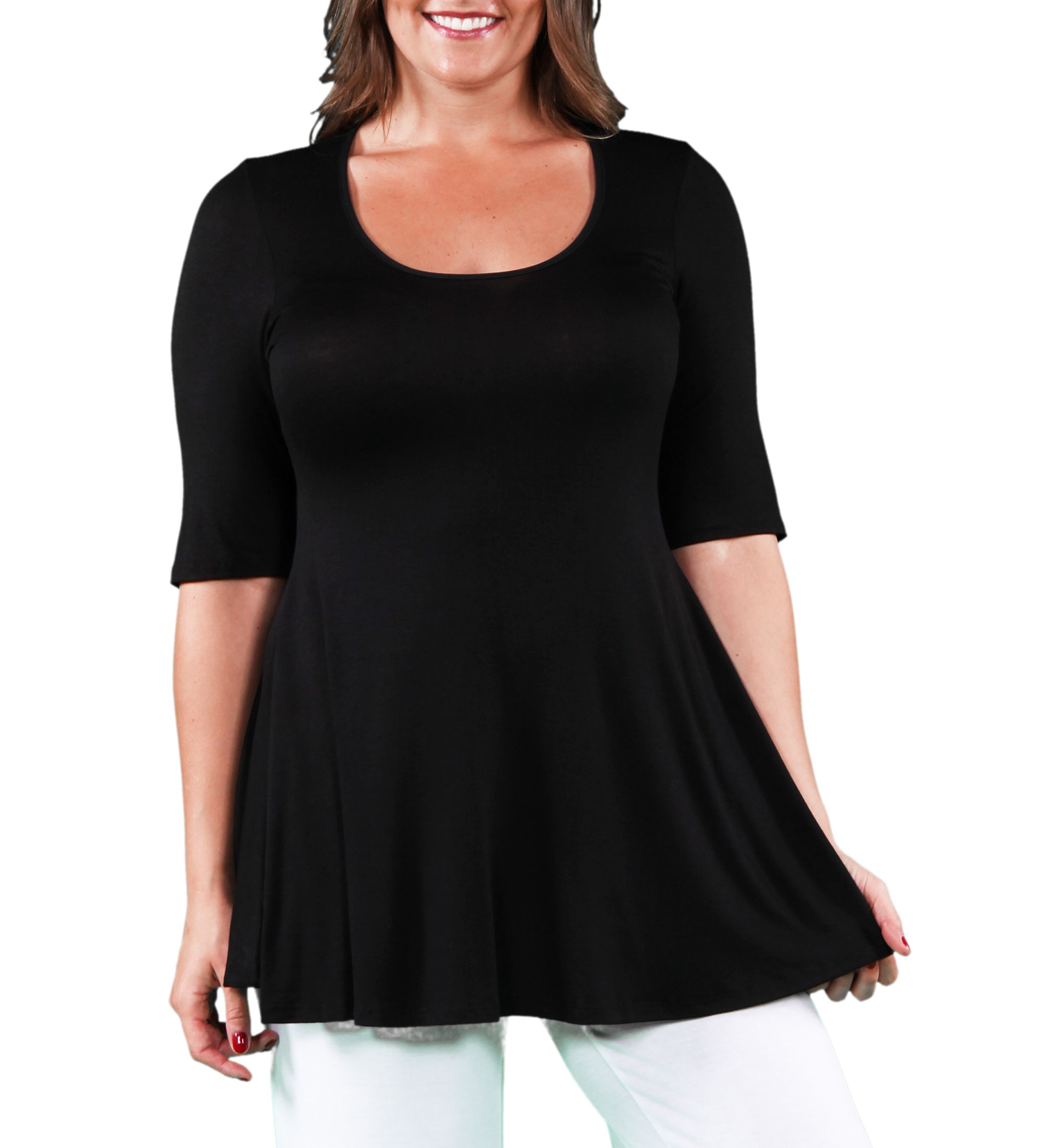 Plus Size Elbow Sleeve Tunic Top