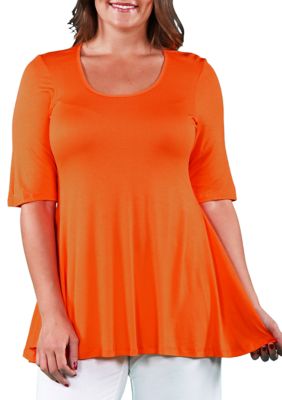 24seven Comfort Apparel Women's Plus Size Elbow Sleeve Tunic Top, Orange, 2X