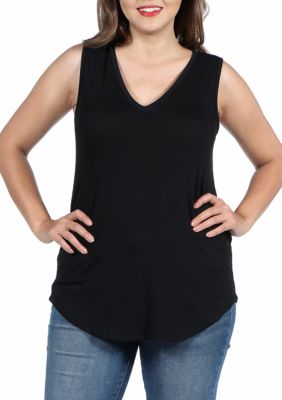 24seven Comfort Apparel Women's Plus Size V Neck Sleeveless Rounded Hemline Top