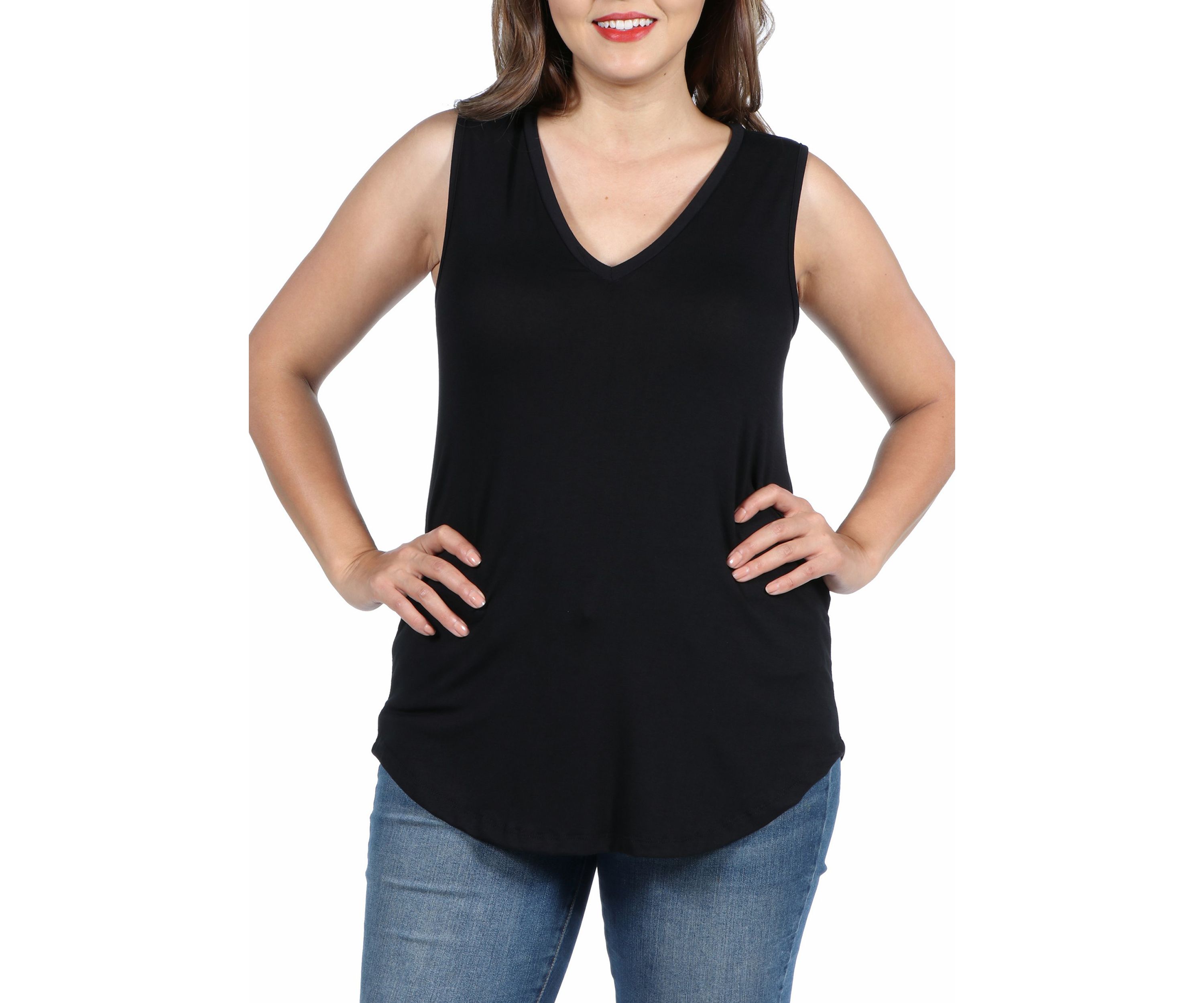 Plus Size V Neck Sleeveless Rounded Hemline Top