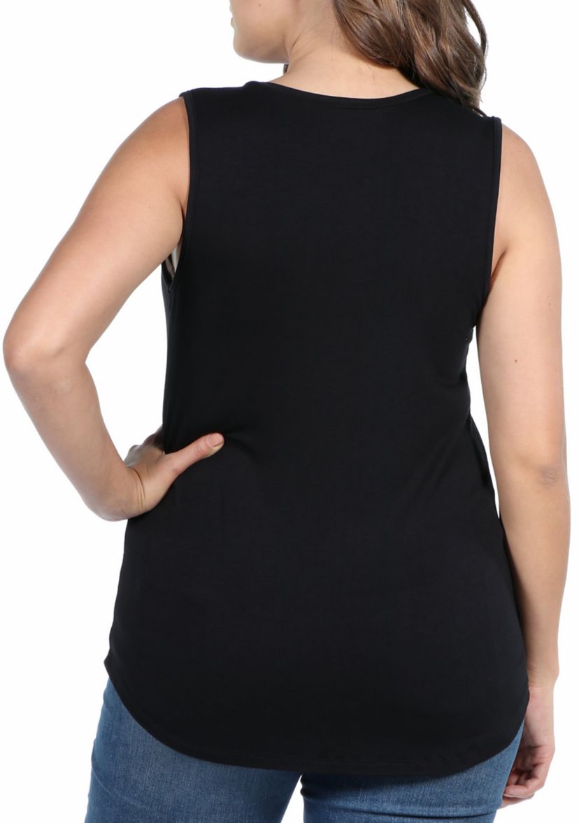 Plus Size V Neck Sleeveless Rounded Hemline Top