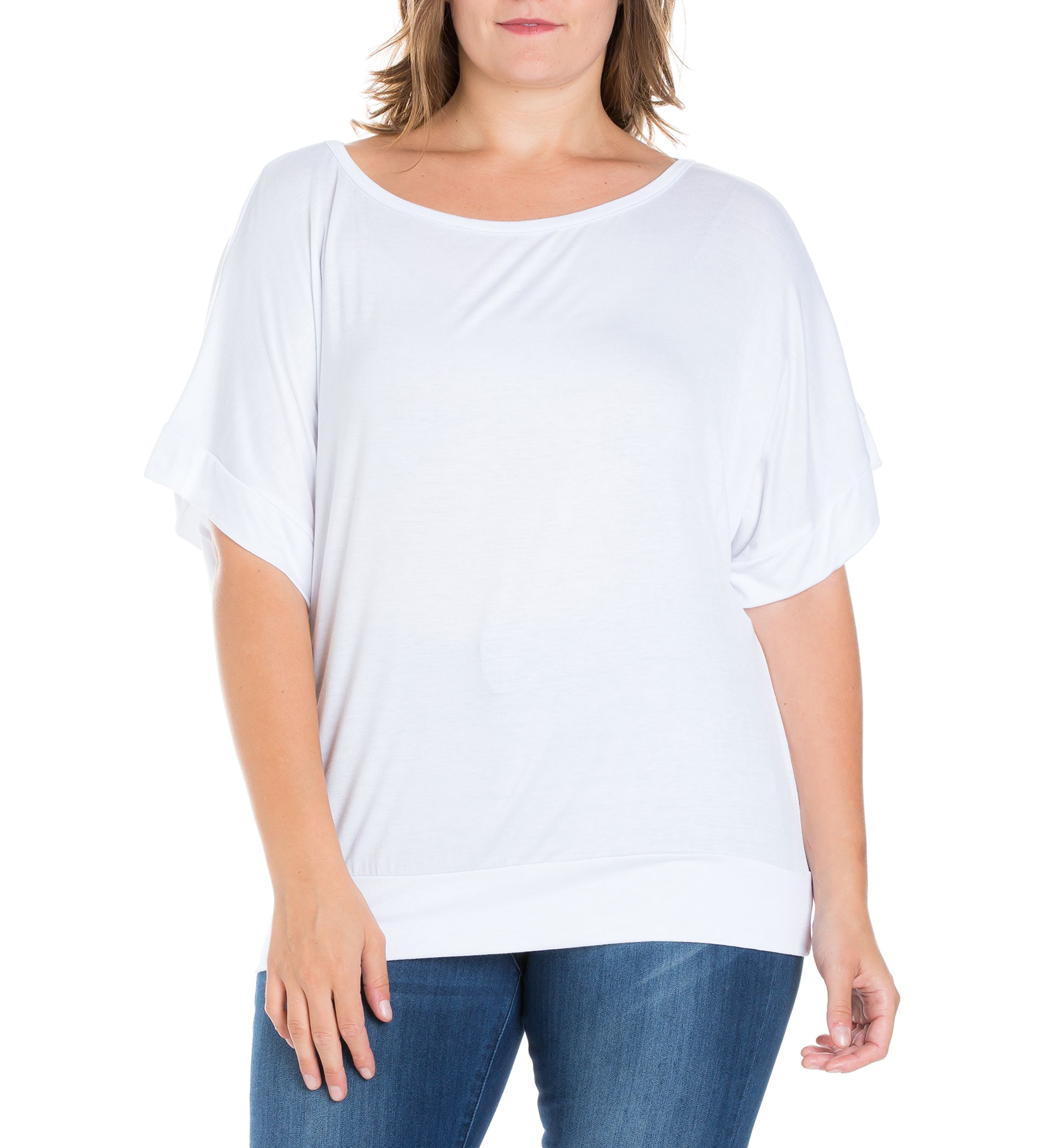 Plus Size Short Sleeve Loose Fitting Dolman Top