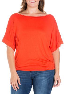 24seven Comfort Apparel Women's Plus Size Short Sleeve Loose Fitting Dolman Top, Orange, 3X