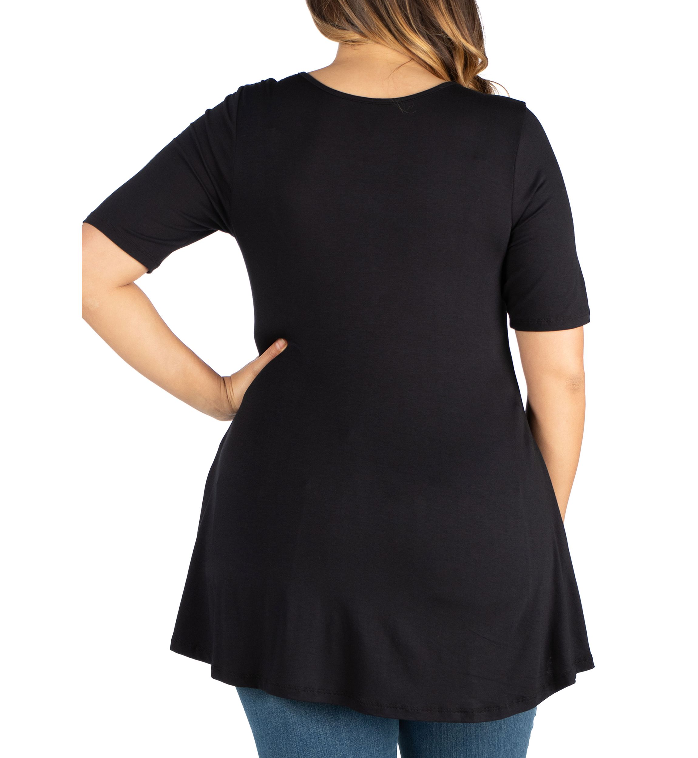 Plus Size Elbow Sleeve Henley  Tunic Top