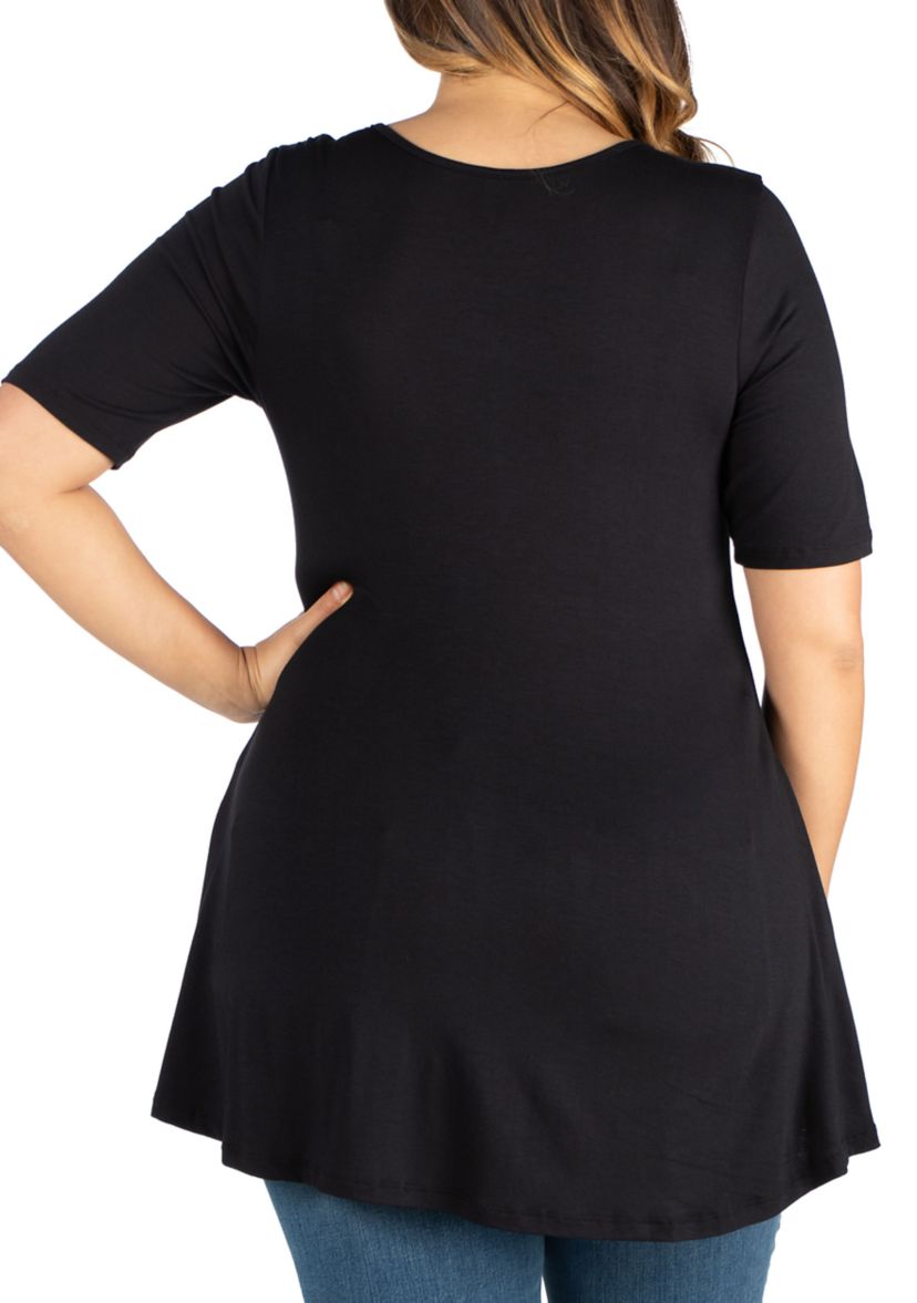 Plus Size Elbow Sleeve Henley  Tunic Top