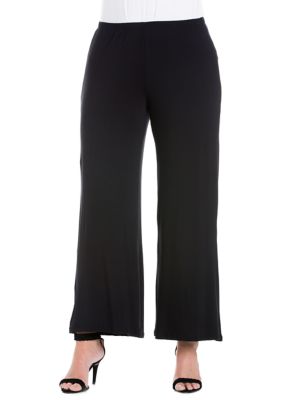 24seven Comfort Apparel Women's Plus Size Elastic Waist Flared Leg Palazzo Pants