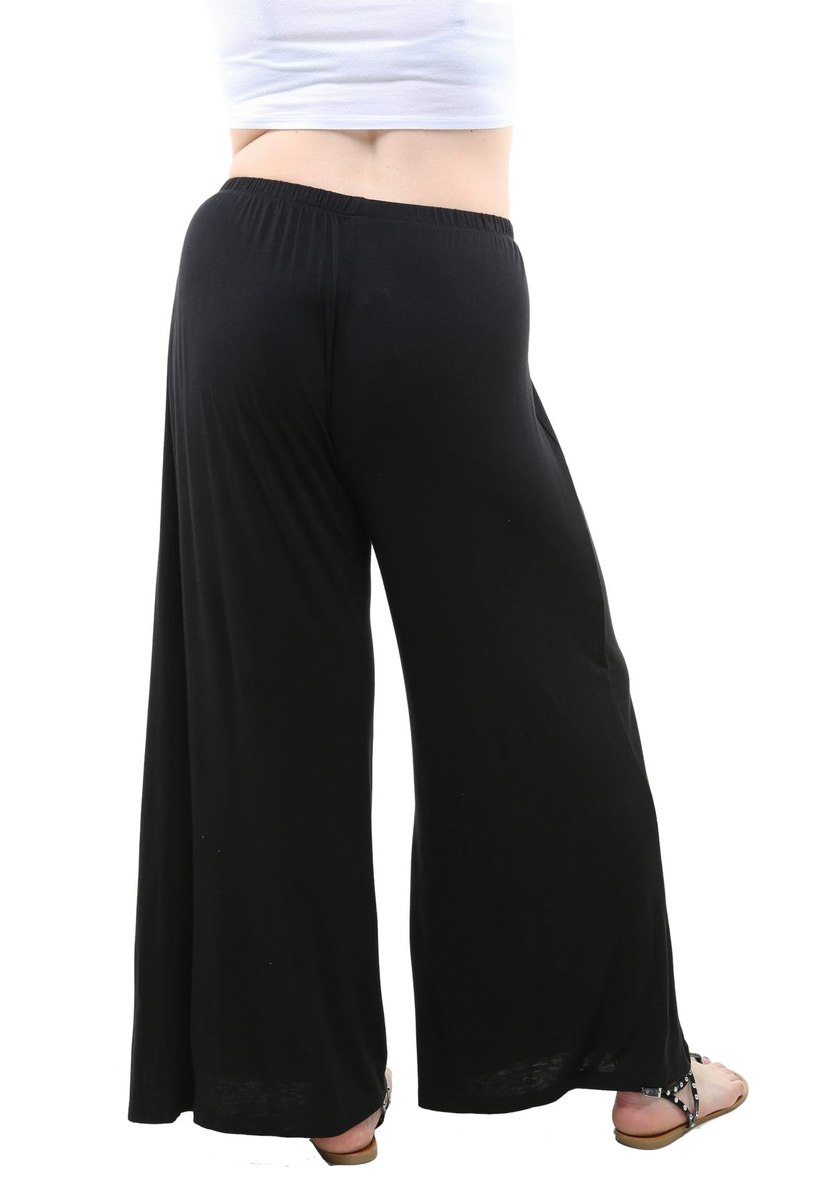 Plus Size Elastic Waist Flared Leg Palazzo Pants