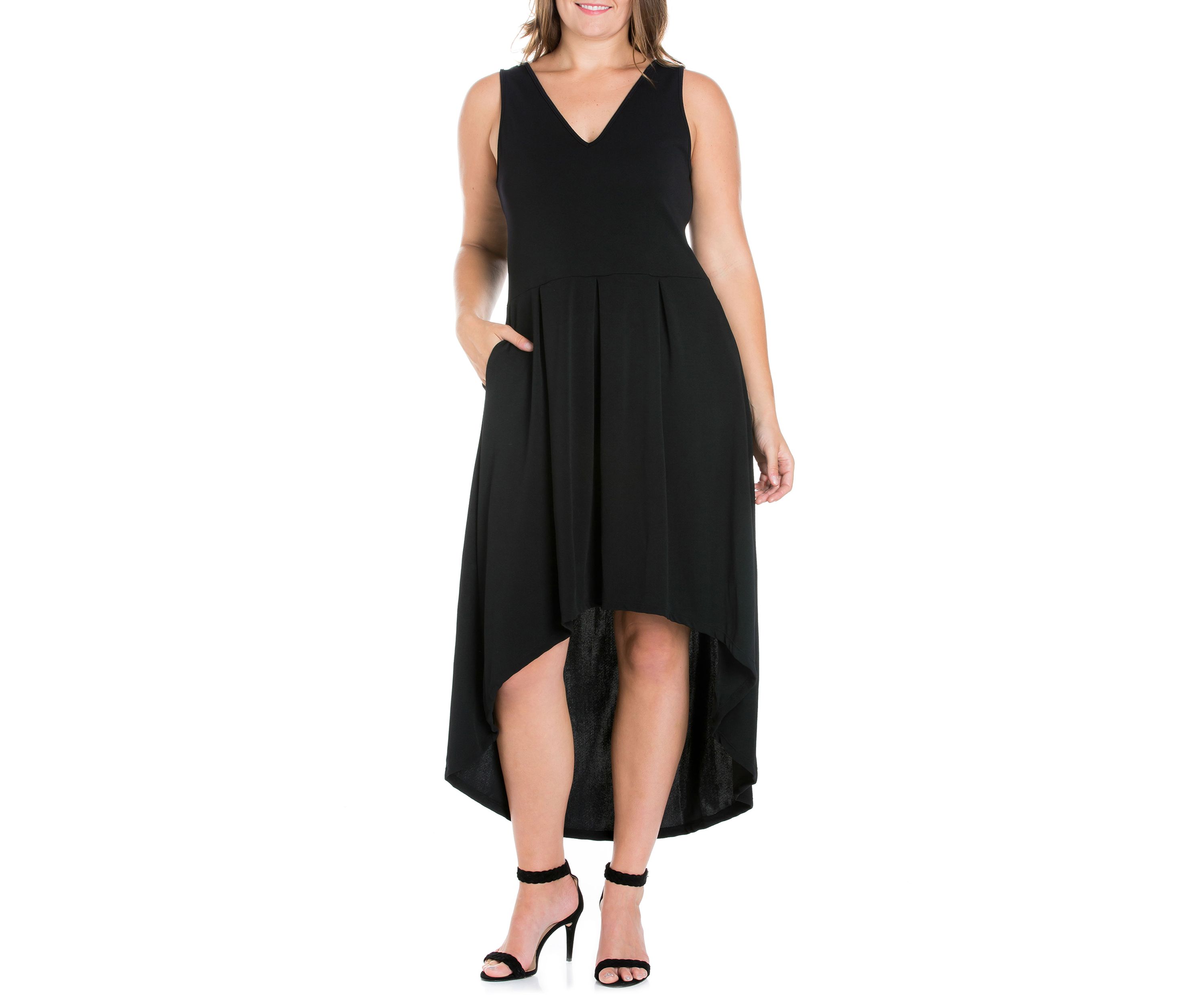 Plus Size Modern Classic High Low Little Black Dress with Pocket