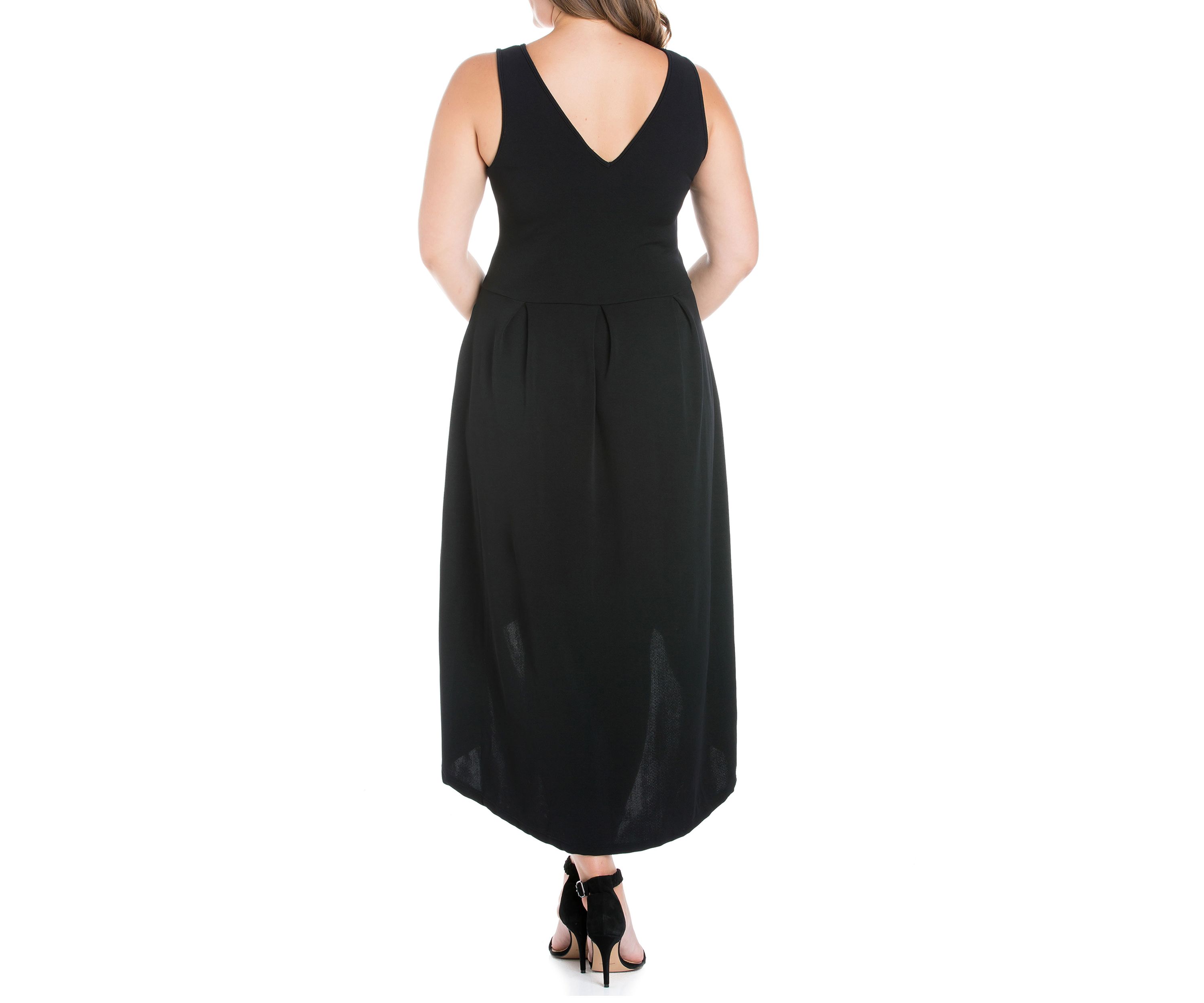 Plus Size Modern Classic High Low Little Black Dress with Pocket