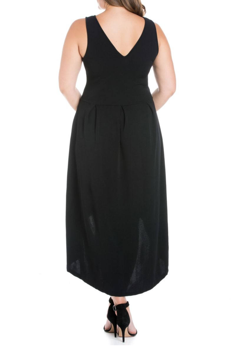 Plus Size Modern Classic High Low Little Black Dress with Pocket