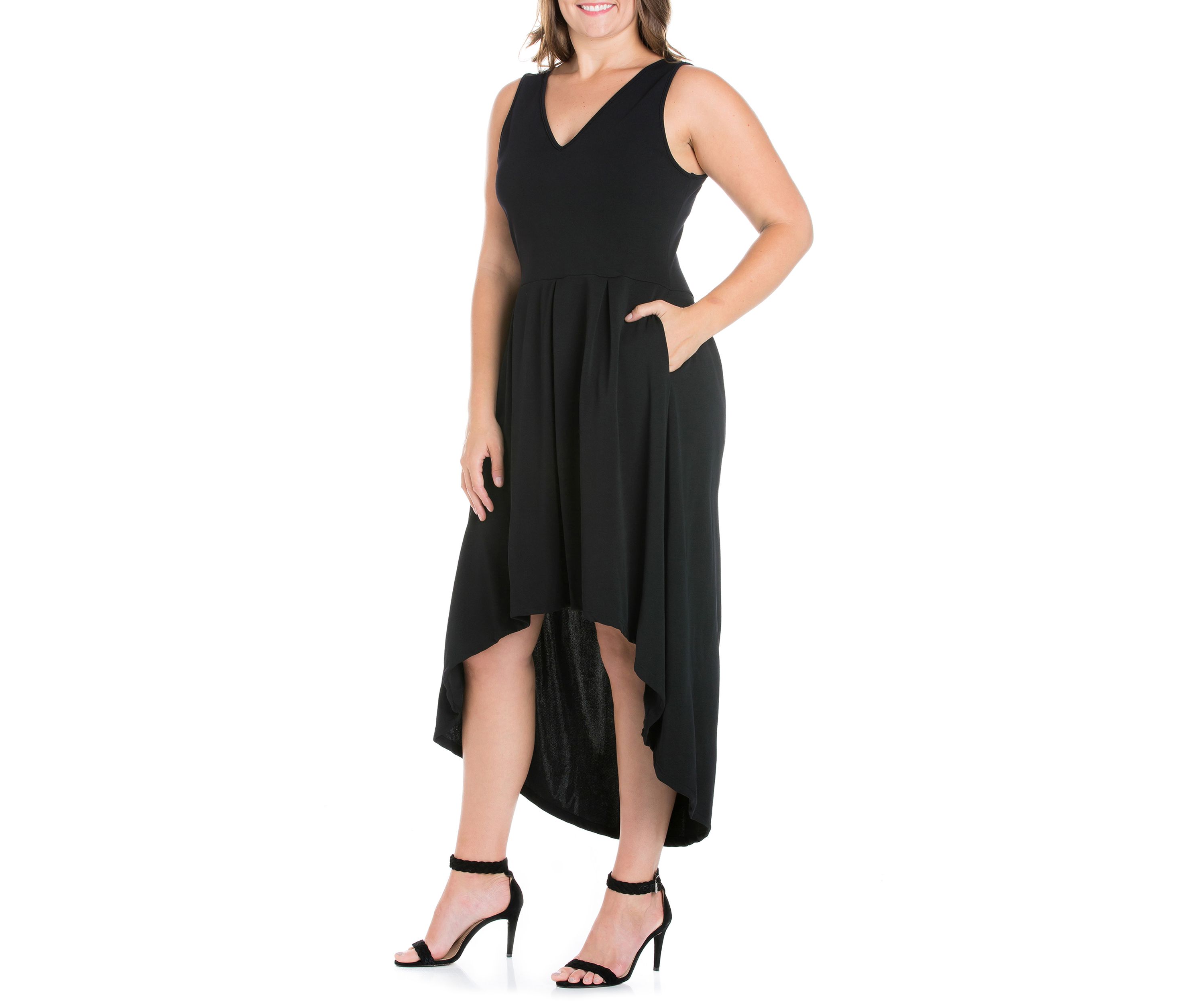 Plus Size Modern Classic High Low Little Black Dress with Pocket