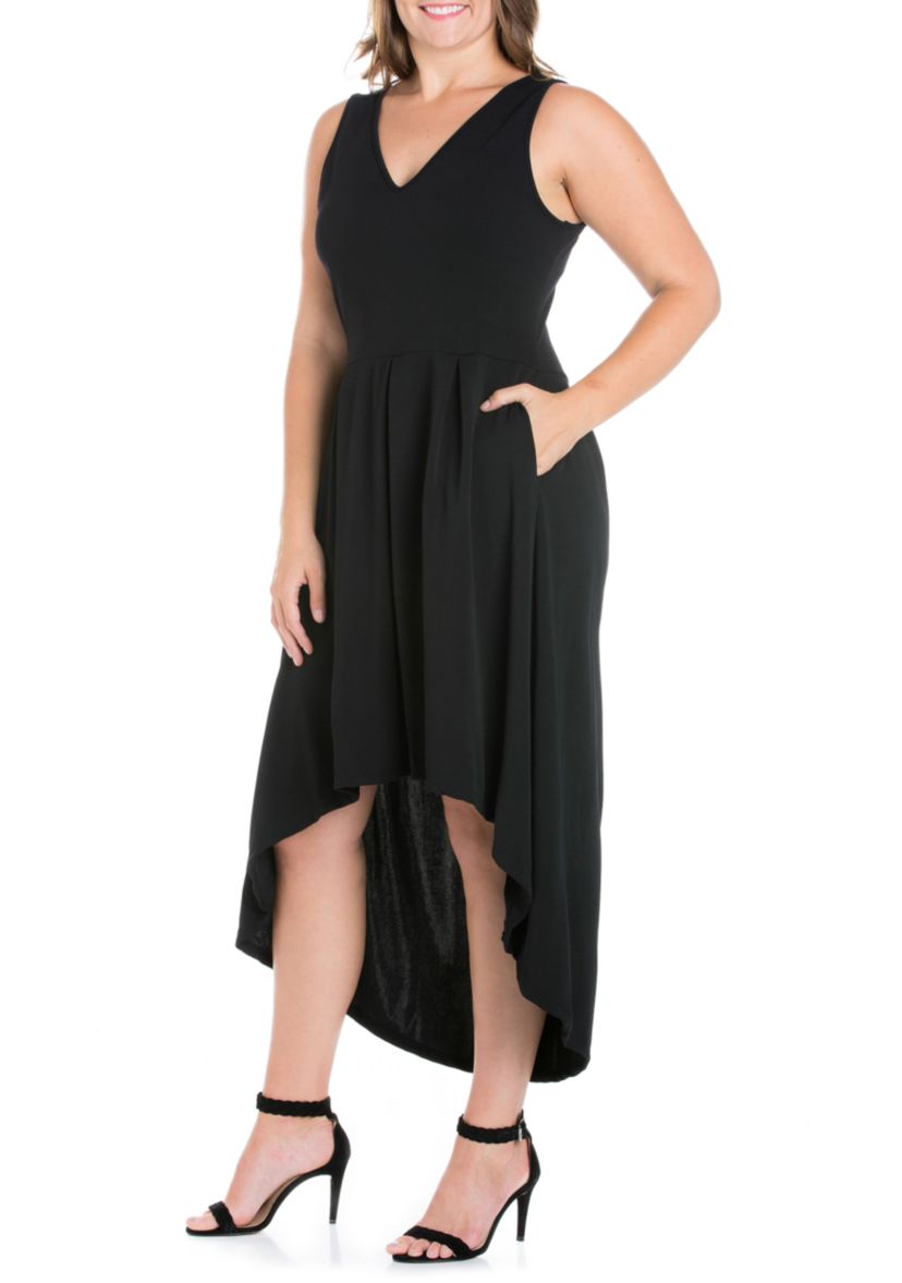 Plus Size Modern Classic High Low Little Black Dress with Pocket