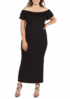 24seven Comfort Apparel Women's Plus Size Ruffle Off the Shoulder Maxi Dress